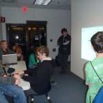Skyler teaching programmers how to program this years robot.